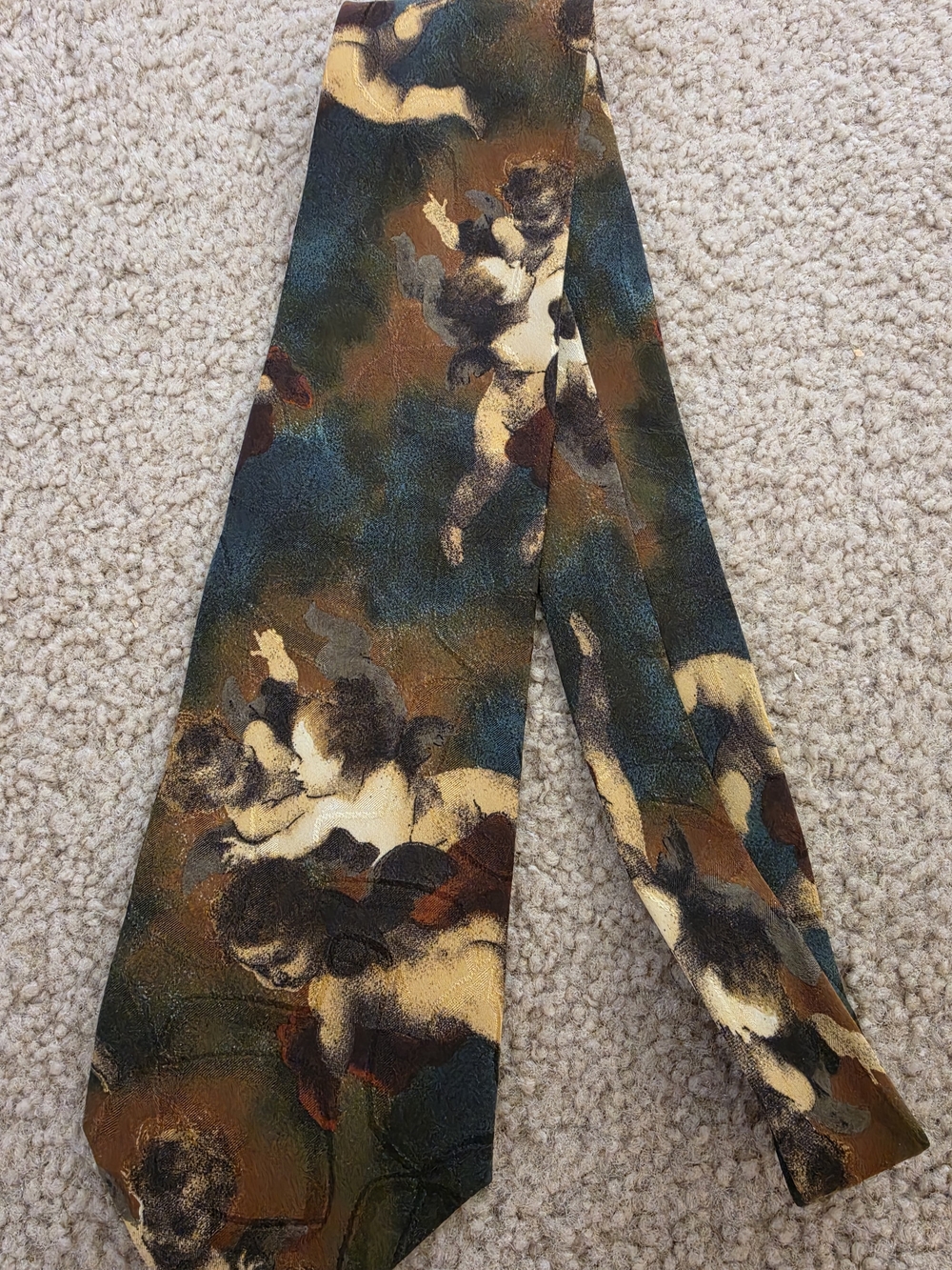 Silk Cherub Print Tie in Multi-Color